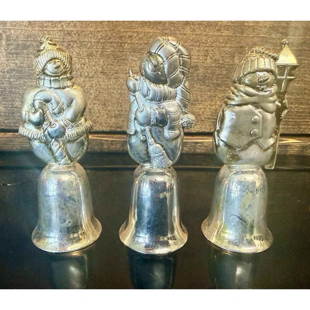 Wallace Snowmen Bell Set of 3 Christmas Holiday Silver plated In Box